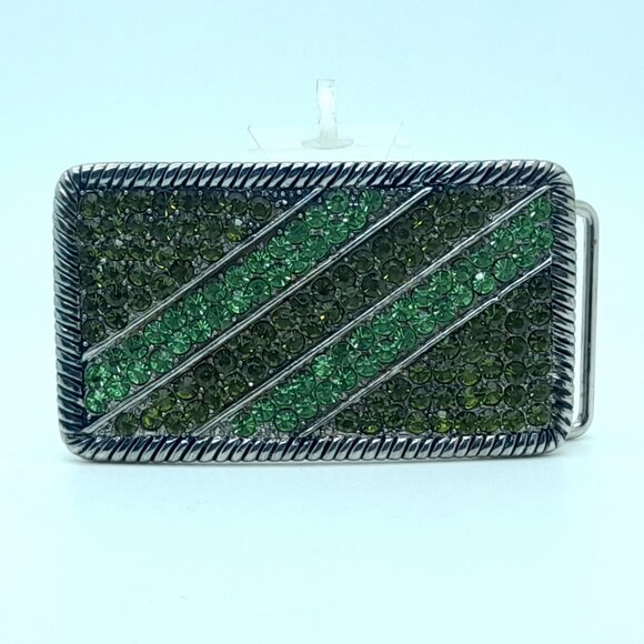 Bohemian style Fashion rectangle Belt Buckle with green & dk green Rhinestone - Picture 3 of 4